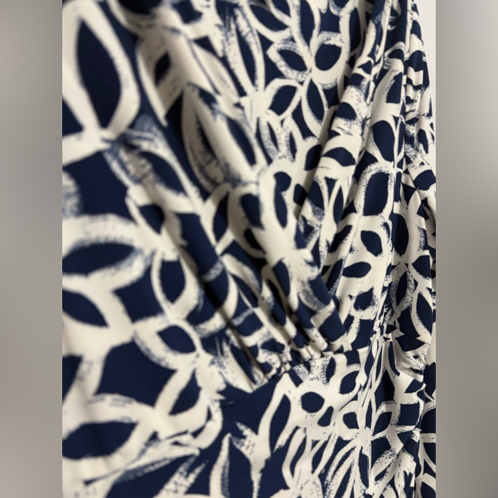 Lauren Ralph Lauren Navy and Cream/White Elsie Faux Mock Wrap 3/4 Sleeve Dress - Picture 6 of 9